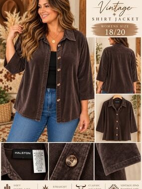 Halston Heritage Chocolate Brown Velour Button-Front Shirt Jacket